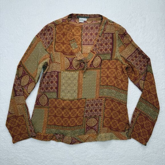 VTG Isabella Bird 100% Silk Popover Top Patchwork Print Boho Retro Size Medium - Picture 4 of 10